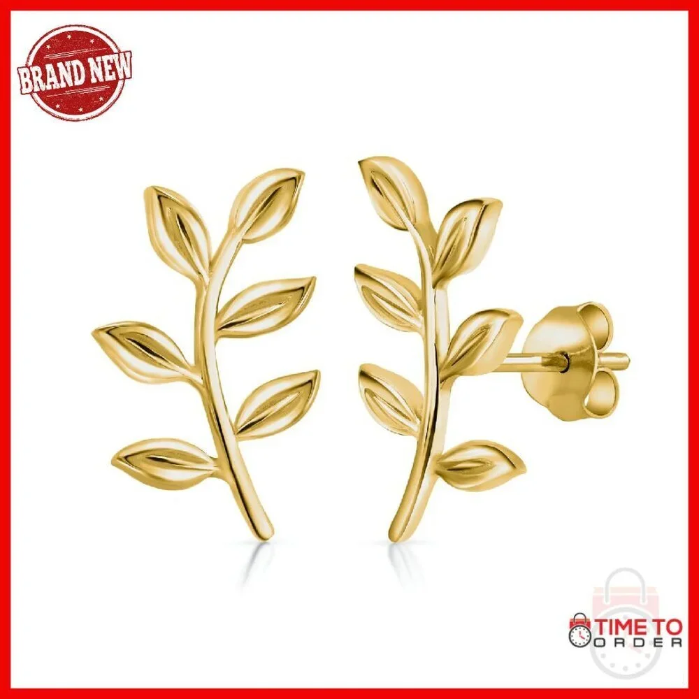 925 Sterling Silver Leaf Stud Earrings, Dainty Botanical Jewelry, 18mm